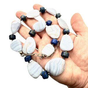 Jay King Mine Finds DTR Necklace Blue Lace Agate Lapis Lazuli Sterling Silver